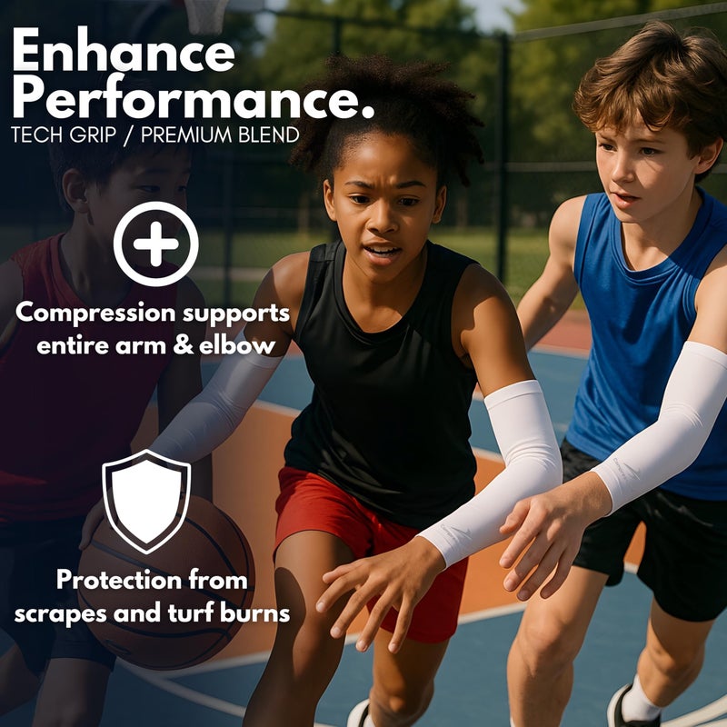 CompressionZ Youth Arm Sleeves Sports | Kids Cooling UV Protection Football, Basketball, Baseball, Volleyball, Boys & Girls Navy Pair Medium - Image 4